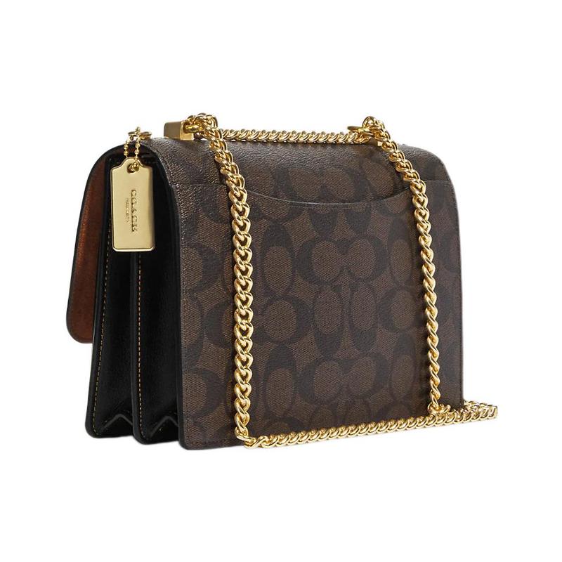 Coach Klare 22 Presbyopia Print Cartoon Patch Snap Closure Canvas with Leather Shoulder Crossbody Bag Small Size Women's Khaki and Black