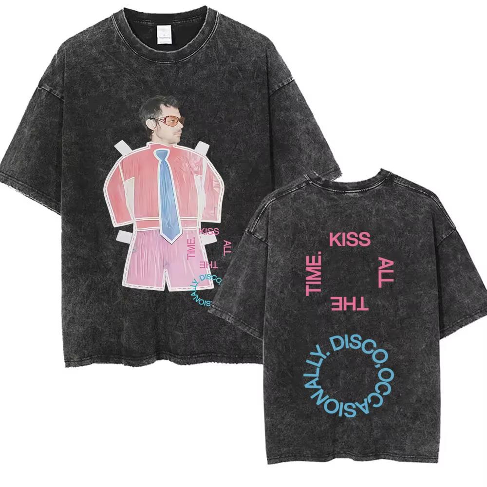 Küss Mich Immer Disco Gelegentlich Gewaschen Vintage T-Shirts Geschenk für Fans Männer Frauen Mode Popmusik Streetwear Männlich Oversized T-Shirt