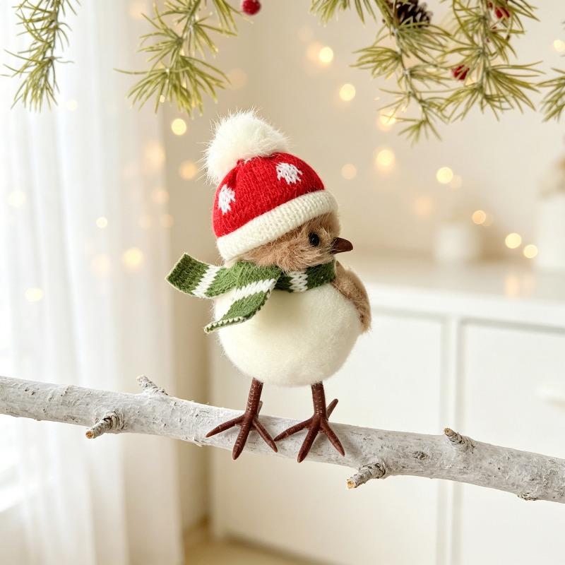 Nordic style Christmas bird cartoon doll creative branch bird, holiday party window decoration