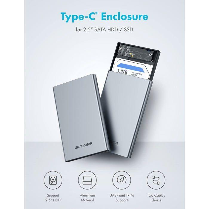 Boîtier externe - Graugear - G-2501-AC-10G - Aluminium sablé - USB 3.1 - 2,5 pouces