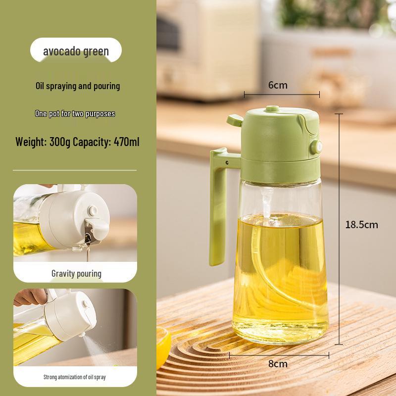Oil Sprayer Glass Press-Type Atomizing Bottle for Kitchen, Spray & Pour Dual-Use.