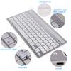 USB Rechargeable Bluetooth Wireless Keyboard for iPad and Connects to Two Features Stand English Compatible with and Silver Tablets, Devices,