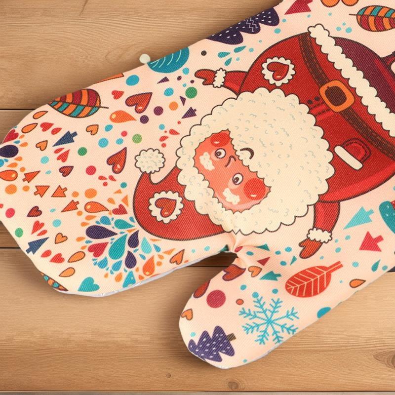 Vánoční kuchyňské rukavice a podložky pod horké nádobí, sada, vzor Santa Claus, sněhová vločka, cukroví, izolované kuchyňské chňapky, domácí kuchyně, vánoční dekorace