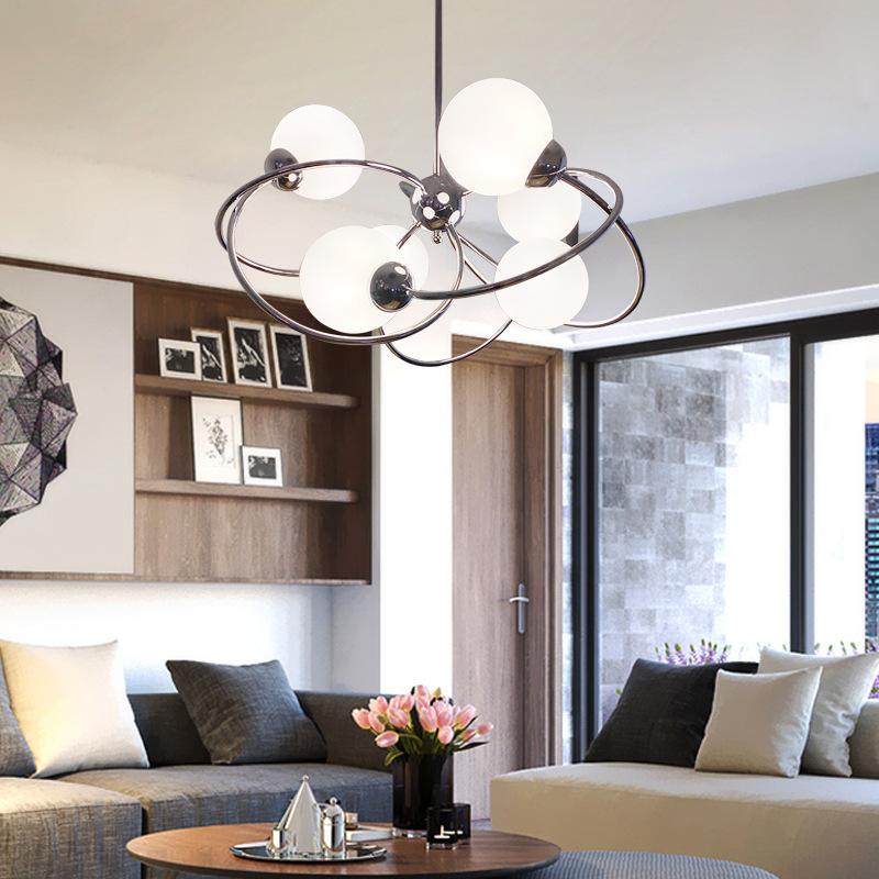 White Ball Glass Ceiling Chandeliers Chrome Modern LED Light Bauhaus Minimalist Lustres Hanging Lamps Home Decor for Living Room