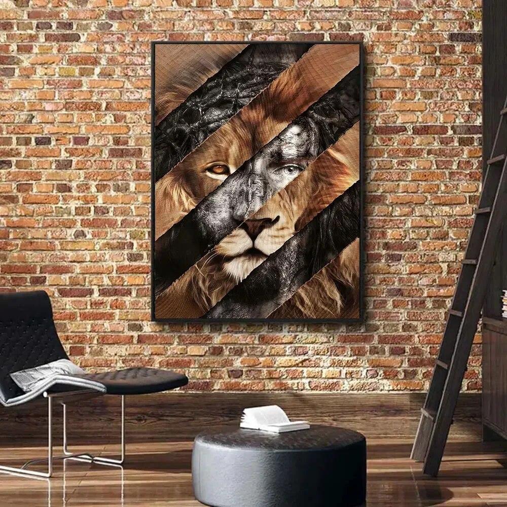 

Винтажные животные Лев и Иисус печатает плакаты на холсте, картина с крестом, христианские настенные художественные картины для религиозной комнаты, домашний декор, фреска 21cm×30cm NoFrame