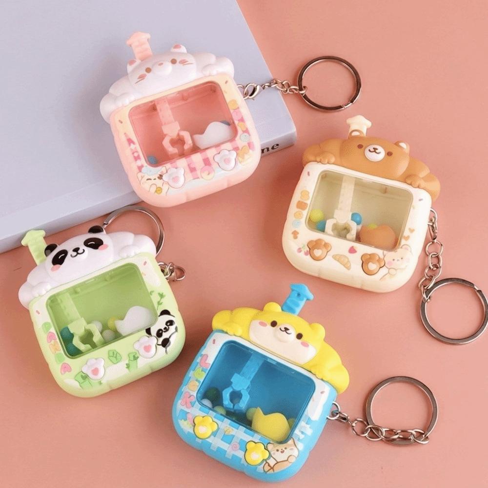 Plastic Mini Claw Machine Keychain Little Panda Funny Finger Toys Car Key Chains