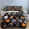 Cute Cartoon Cat Faces Pattern Bedding Duvet Cover Set  (1*Duvet Cover 2*Pillowcases, without duvet insert)
