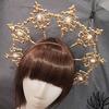Womens Mary Halos Crowns Headband Spiked Gold Tiara Hair Accessories Goddess Headpiece Headdress for Cosplay
