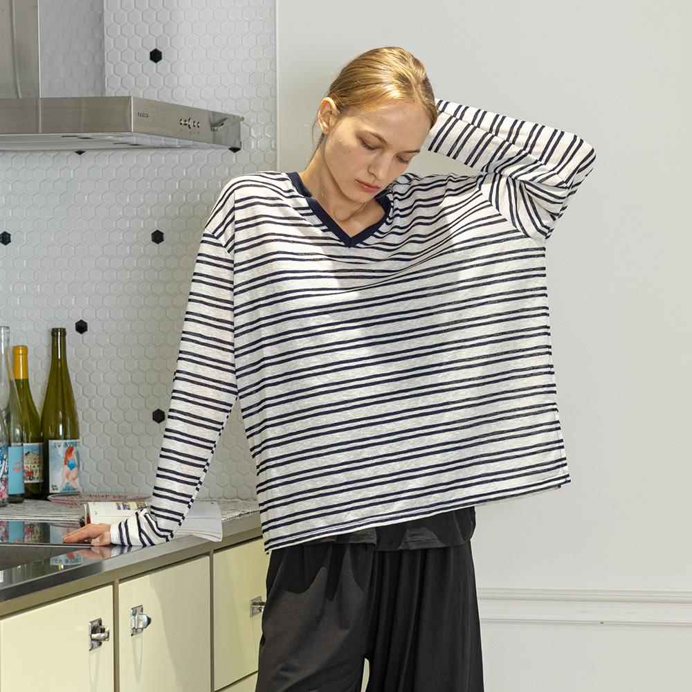 Melllanijoi Mj_V Neck Casual Home Long Sleeves Top_2Color