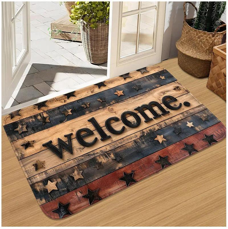 Visuelle 3D-rutschfeste Fußmatte Eingangsbereich Willkommen Rutschfeste Matte Vintage Steinstruktur Teppich Perfekt für Haus- und Partydekorationen