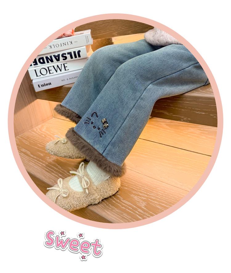 Flickors fleecefodrade kattbyxor: Vinter 2025 Raka Jeans