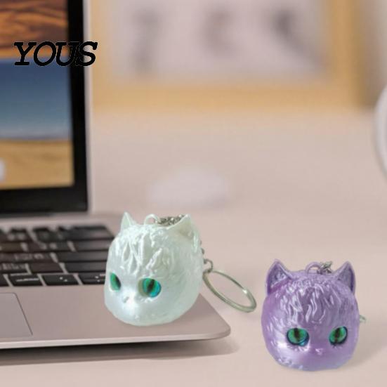 High-end Cat Accessory 3D Printed Head Keychain, Cute Kawaii Kitten Bag Charm with Pearlescent Finish & Bright Green Eyes, Lightweight Animal Pendant