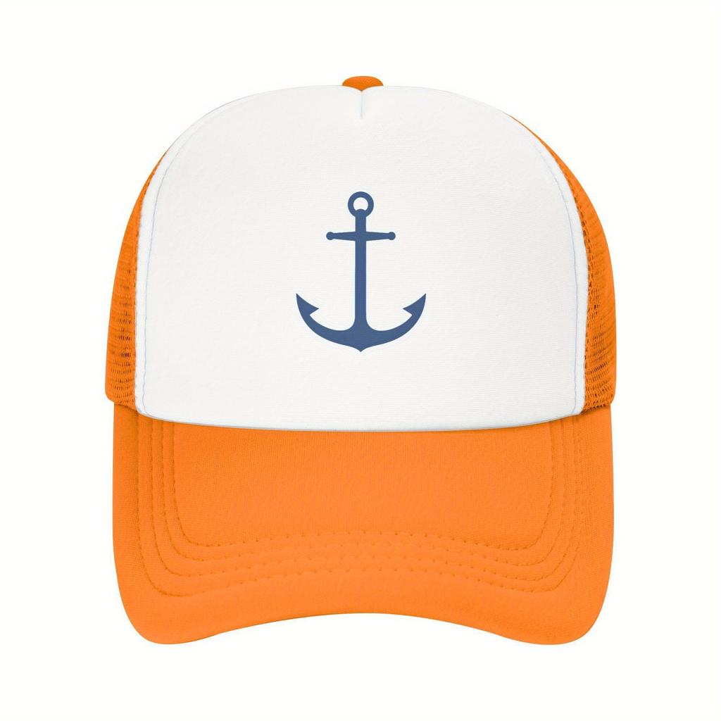Nautical Anchor Trucker Hat Polyester Mesh Adjustable Unisex Casual Sports Cap