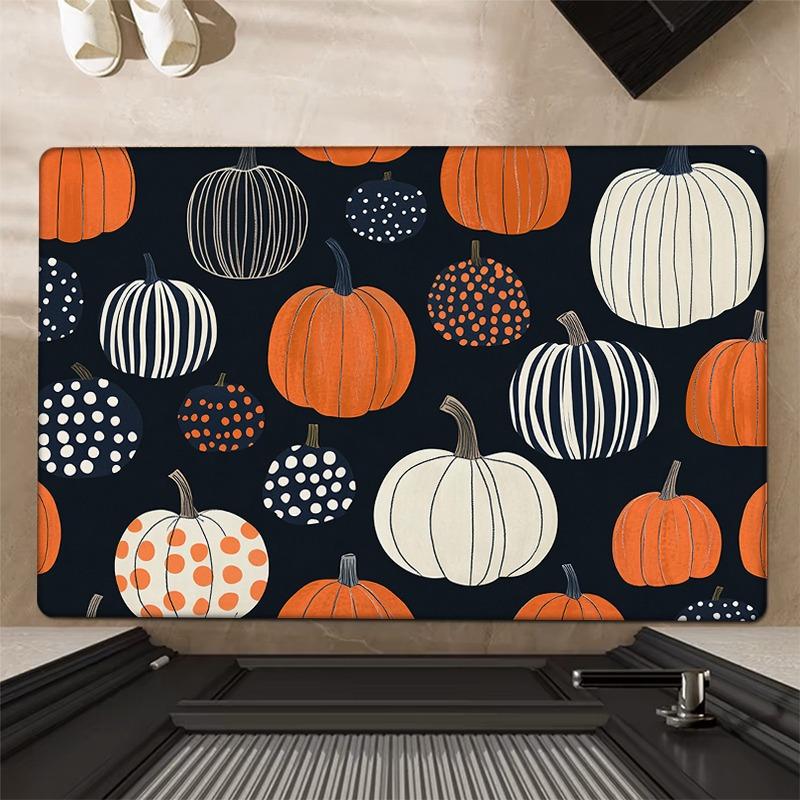 1pc Thanksgiving Pumpkin Print Non-Slip Doormat - 0.47inch Thick Flannel, Machine Washable, Comfortable Floor Mat for Entryway,