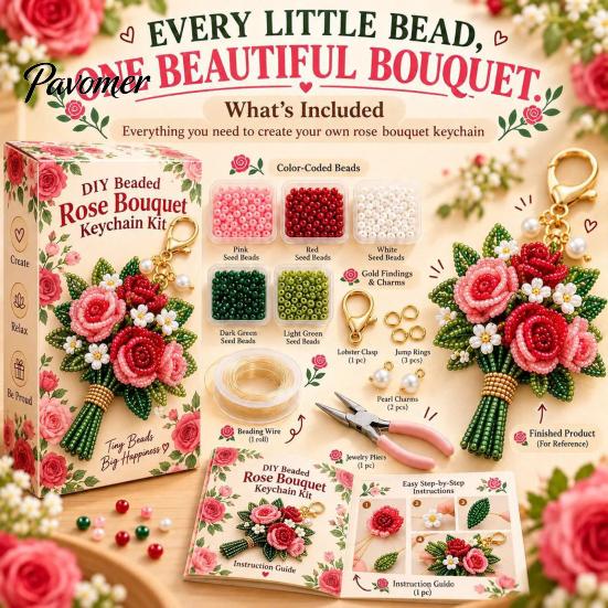 DIY Bouquet Keychain Set Handmade Flower Craft Set, Beaded Making Handicraft Material Pack Kit, Complete Kit for Bag Charm Decorative Pendant