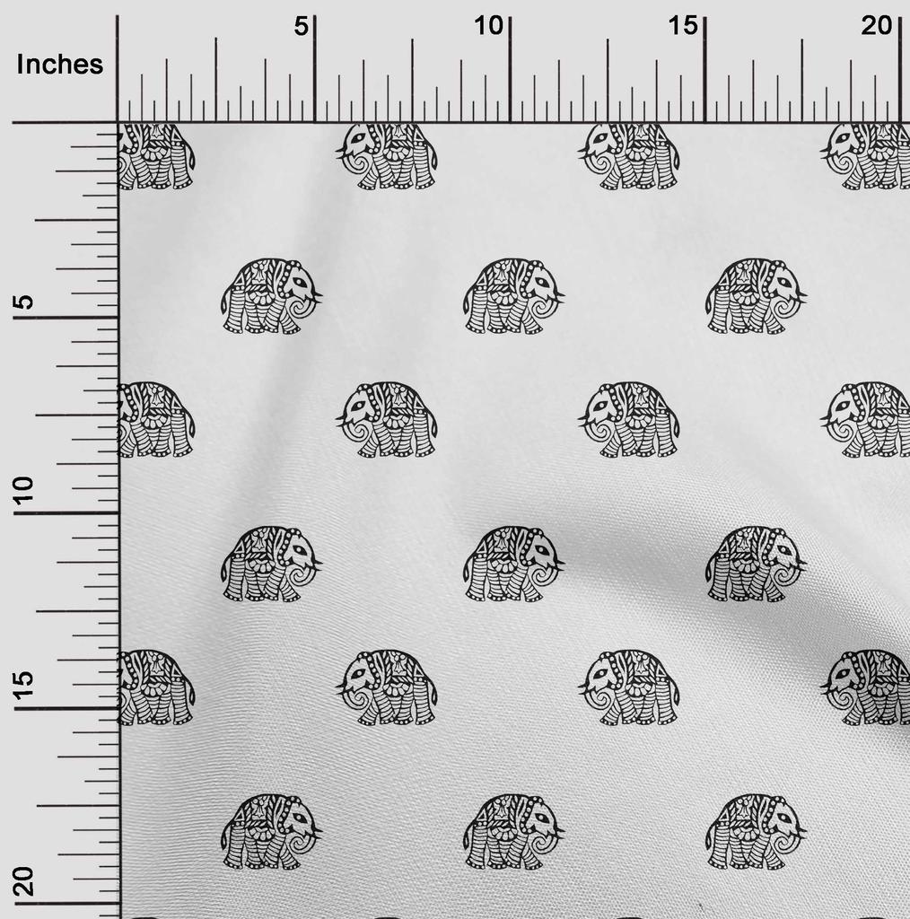 oneOone Cotton Flex Fabric Elephant Block Printed Craft Fabric BTY 40 Inch