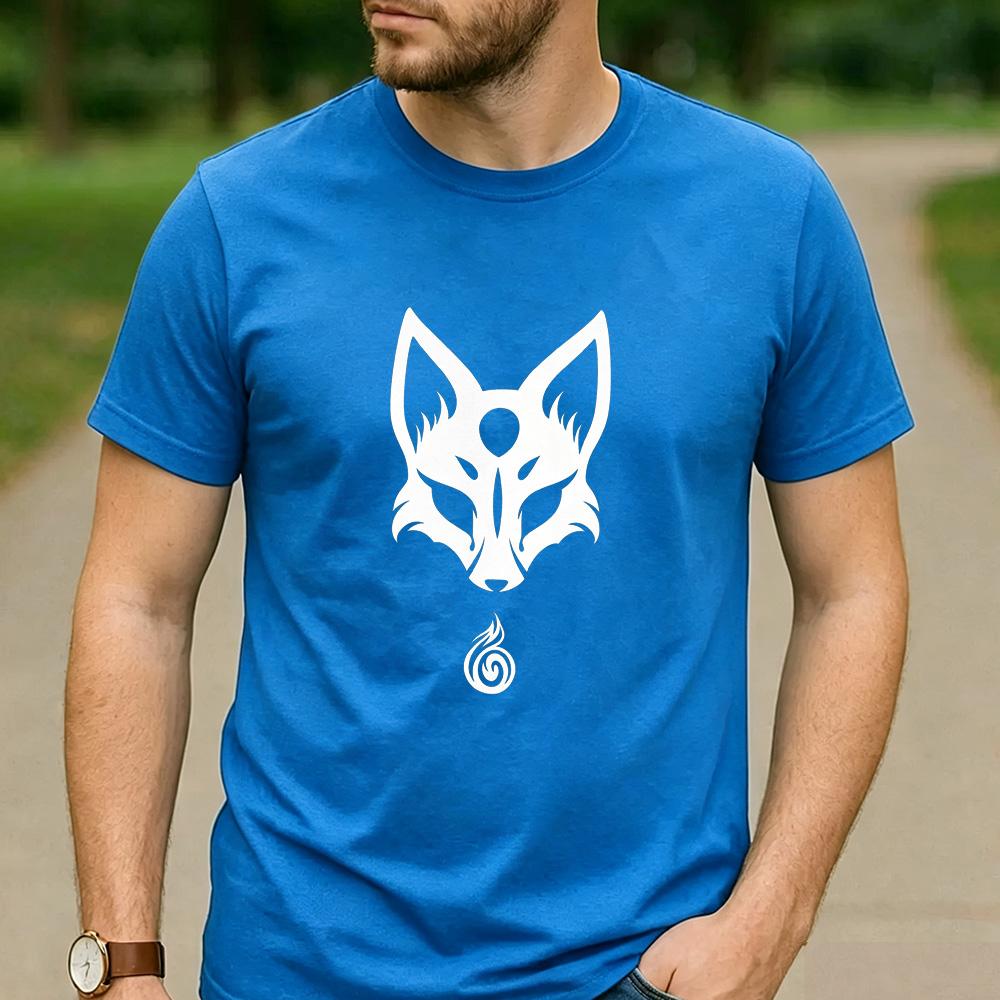 Minimal White Nine Tailed Fox Spirit Graphic T Shirt Unisex Crew Neck Short Sleeve Asian Myth Holiday Gift Top