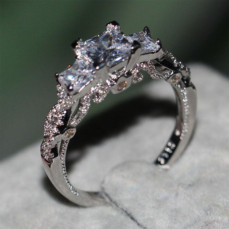 Exquisite Luxury Square Ring With White Gold Plated Rhinestones For Elegant Women 6