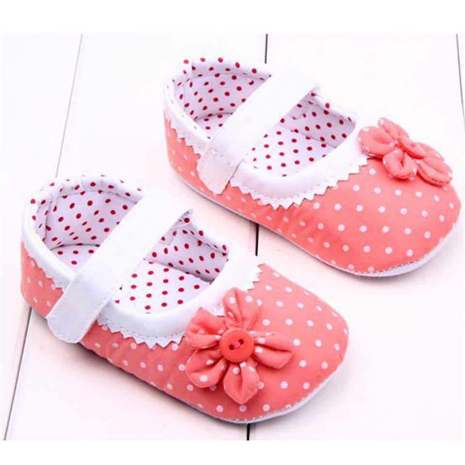 Pantofi pentru fete Printesa Puncte Flori Bumbac Pantofi pentru patut bebelusi Talpa anti-alunecare First Walker