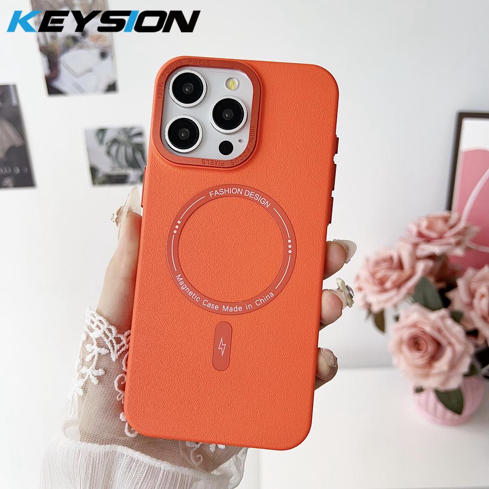 KEYSION Matte Leather Texture Hard PC Phone Case for MagSafe for iPhone 13 14 Pro Max 14 Plus Magnetic Shockproof Back Cover