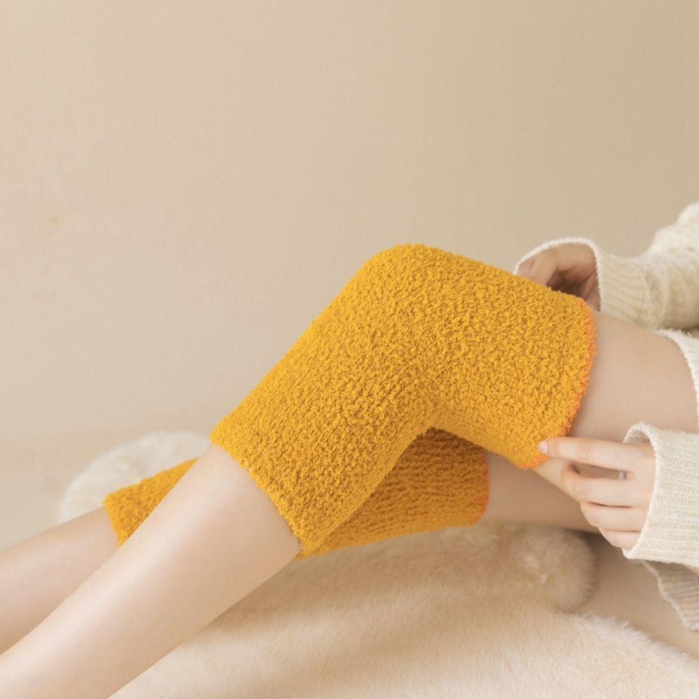 Color Girls Lolita Winter Knee Protection Knitted Leg Warmers Coral Fleece Socks Women Hosiery