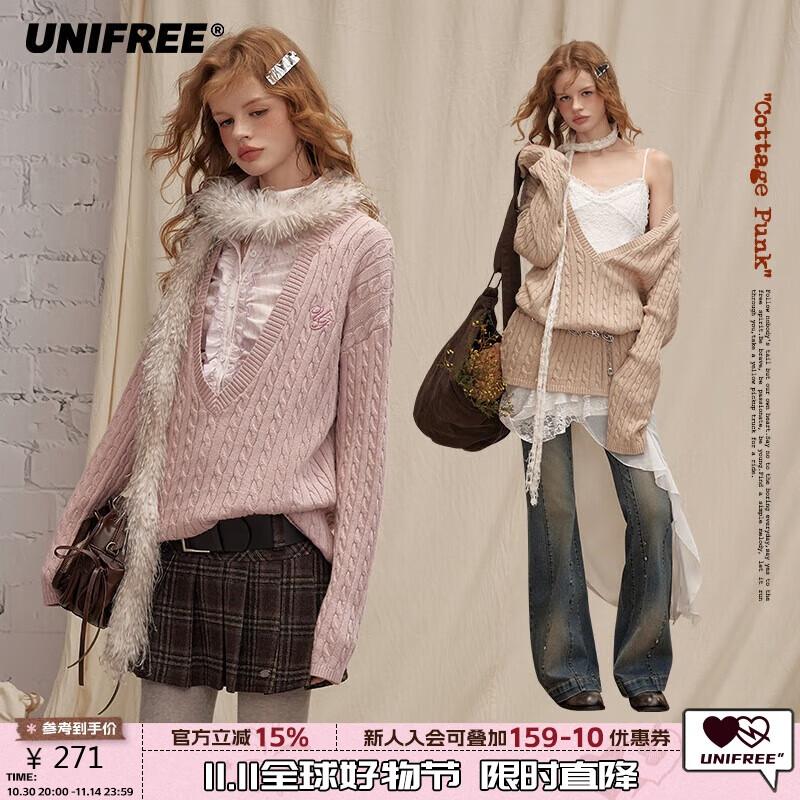 UNIFREE V-Neck Long Sleeve Knit Top M
