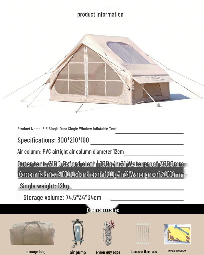 Windproof & Rainproof Outdoor Inflatable Family Camping Tent Set
