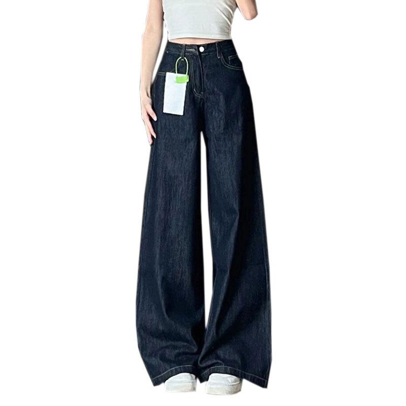 Deep Blue High Waisted Jeans Casual Wide Leg Jeans Straight Leg Jeans
