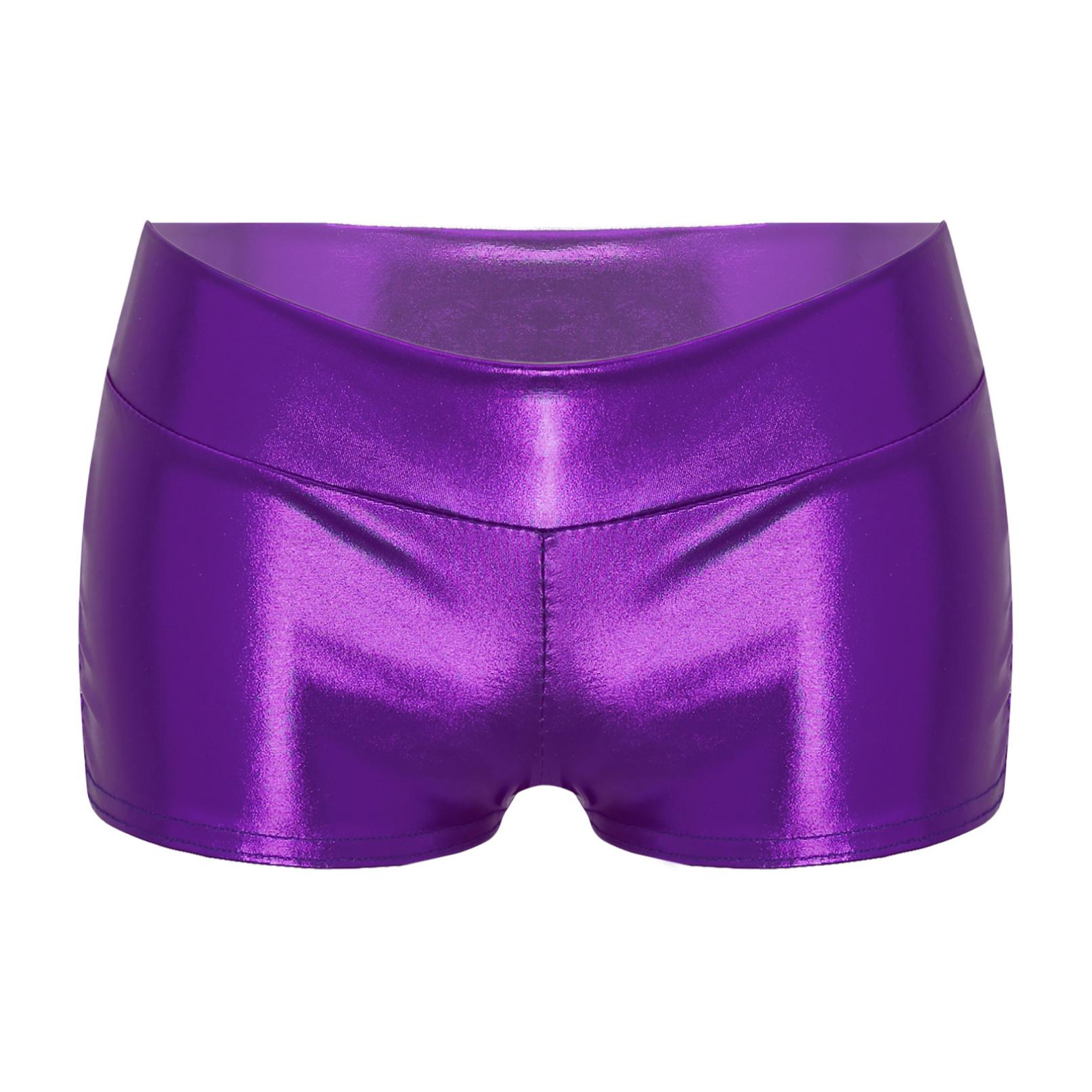 

Жіночі сексуальні металеві шорти Rave Booty Shorts з низькою талією зі спандексу, блискучі штани для танцю на жердині, золотисто-срібні шорти One Size фіолетовий