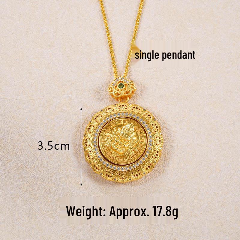 Ancient Gold Sand Eight-Treasure Compass Blessing Necklace - Chinese Retro Copper Alloy Jewelry