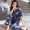 Pajamas Women's Summer Cotton Short Sleeves Trousers Loungewear Thin Middle-aged Mom Loose Plus Size Set