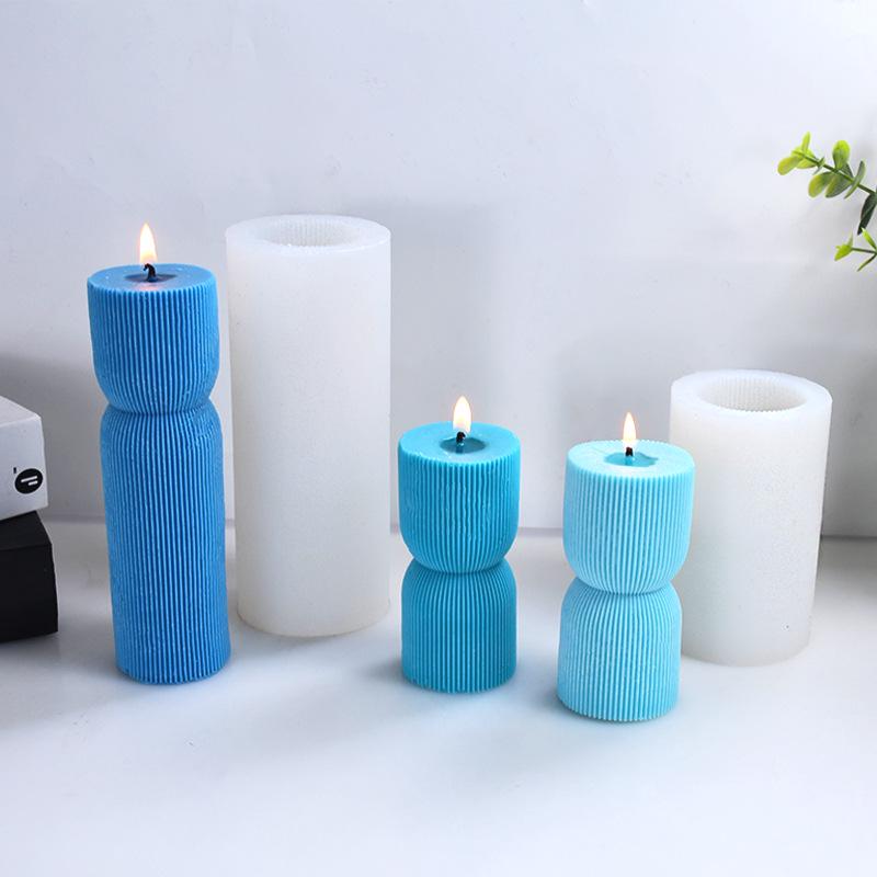 Korean Geometric Vertical Stripe Cylinder Candle Silicone Mold for Creative Cake Decoration.