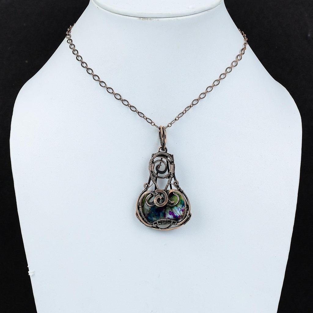 Multi Fire Labradorite Pendant Copper Wire Wrapped Jewelry Gemstone Pendant Handmade Ethnic Jewelry Copper Wire Wrap Pendant Gift For Mother