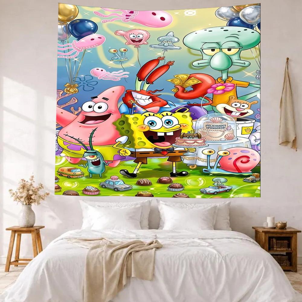 Spongebob Squarepants Wall Decor Tapestry Art For Pet Memorial Birthdaywedding Party Backdrop Family Gift