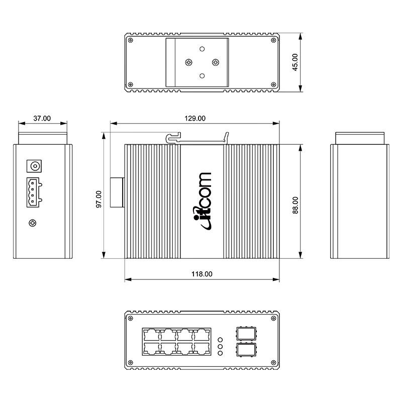 Aidicom IT168 Series Industrial Gigabit DIN Rail Switch (2-Fiber, 8-Port Ethernet)
