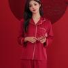 High-Grade Red Silk Wedding Pajama Set for Couples - Colorfast, Zodiac Theme, Spring & Autumn Style