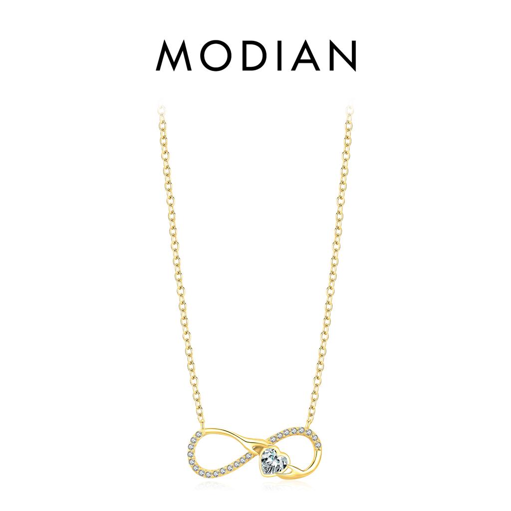 MODIAN 925 Silver Infinite Love Necklace Romantic Embrace Heart Pendant Link Chain For Women Anniversary Jewelry Gifts