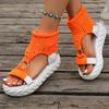 2025 Hot Seller New Gold Knitted Sandals for Women Braided Elastic Summer Shoes Mesh Flat Bottom Hollow Out Female Sandals