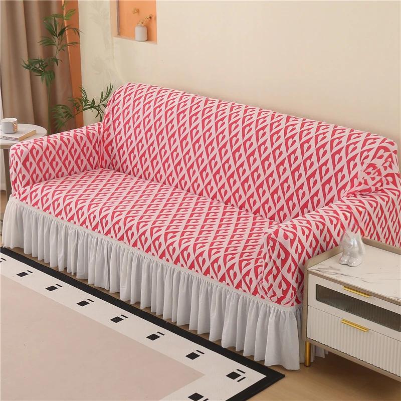 1/2/3/4/5 Seater Jacquard Sofa Slipcover Non-slip Sofa Cover with Skirt Elastic Couch Cover for Bedroom Office Living Room Decor