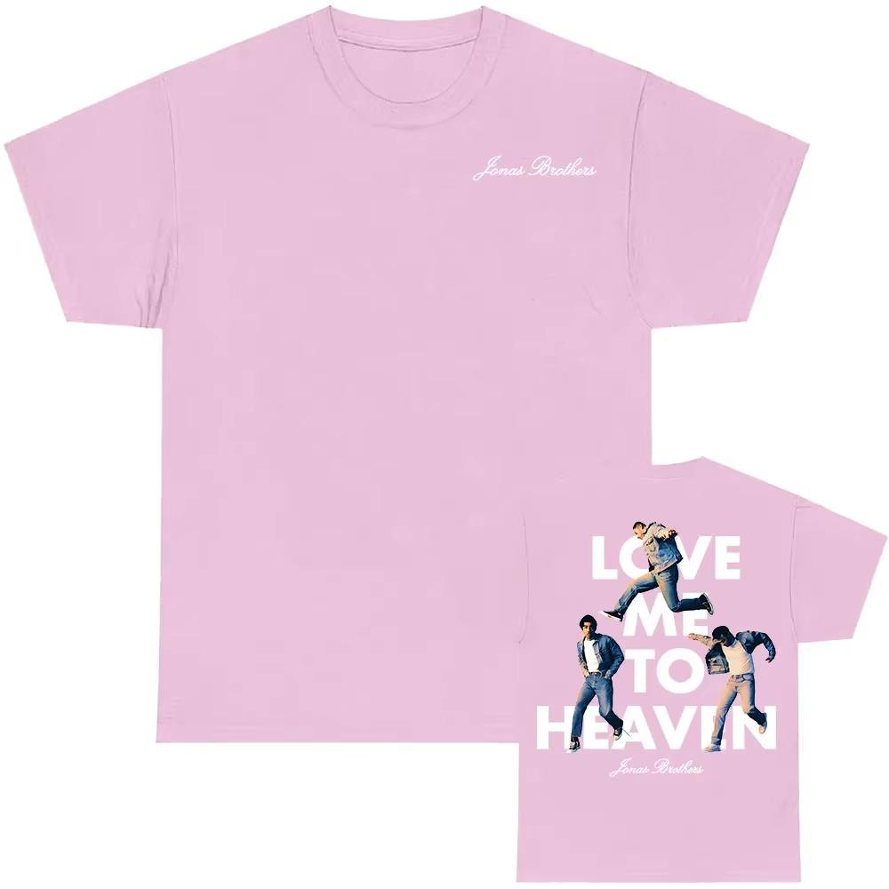 

Love Me To Heaven Однотонная футболка Музыкальная группа JONAS BROTHERS Футболка Летняя с круглым вырезом Унисекс Уличная одежда Женская футболка 4XL