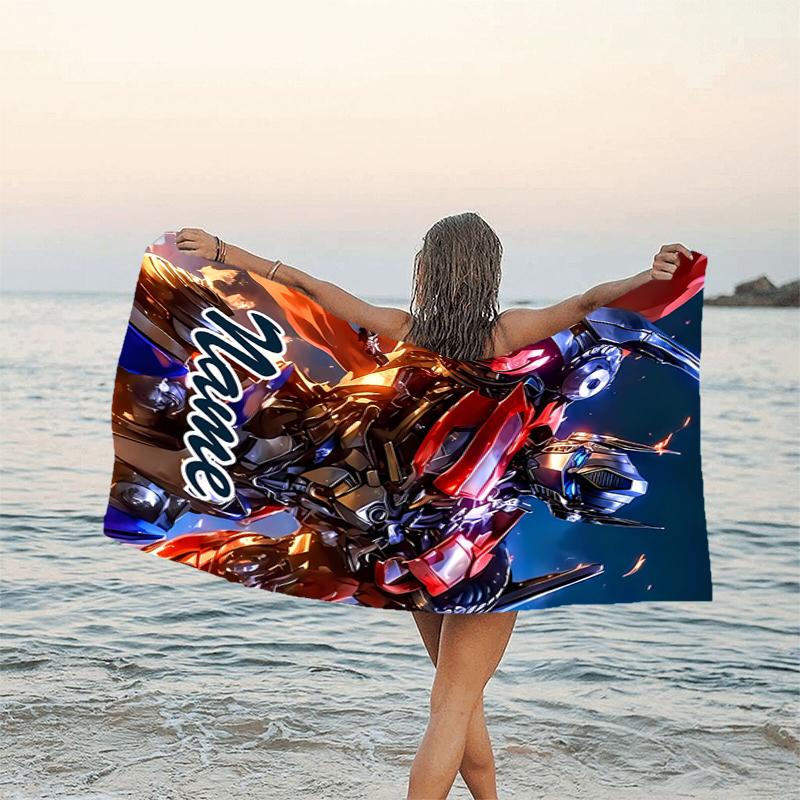 1pc Transformers Beach Towel with Custom Name, Beach/Swimming/Bath/Picnic/Camping Towel, Suitable for Seaside Beaches
