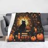 Halloween Black Cats Blanket Velvet Autumn Autumn Pumpkin Portable Lightweight Thin Throw Blankets for Sofa Plush Thin Quilt
