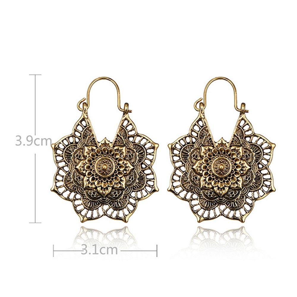 Antique Tribal Gypsy Dangle Ear stud Floral Earring Hollow Out Mandala Flower Pendant