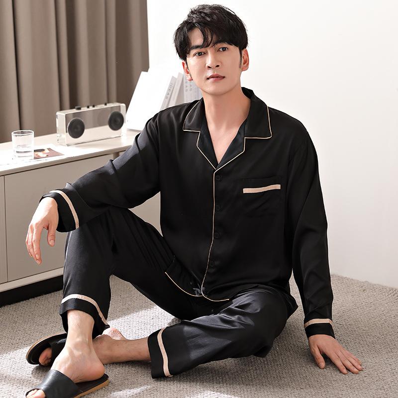 Couple Pajamas Women'S Ice Silk Long Sleeves With Chest Pads Loungewear Men'S Summer Can Wear High-End Suits