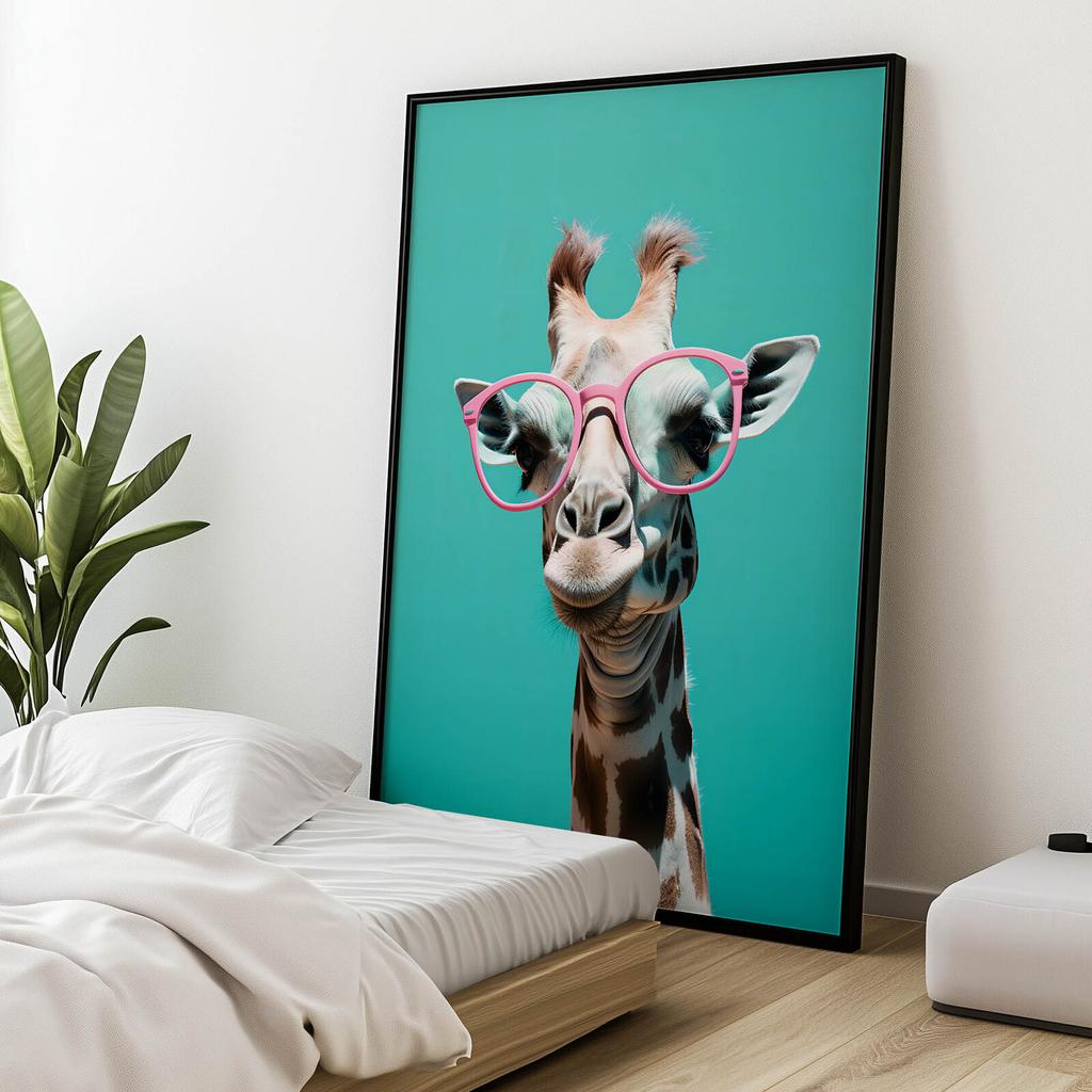 Giraffe mit rosa Brille Giraffe mit rosa Brille, 30x40 cm, ohne Rahmen, Premium-Leinwand auf Keilrahmen