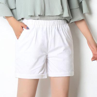 Women Shorts Solid Color Plus Size Summer Loose Cotton Elastic Waist Pants