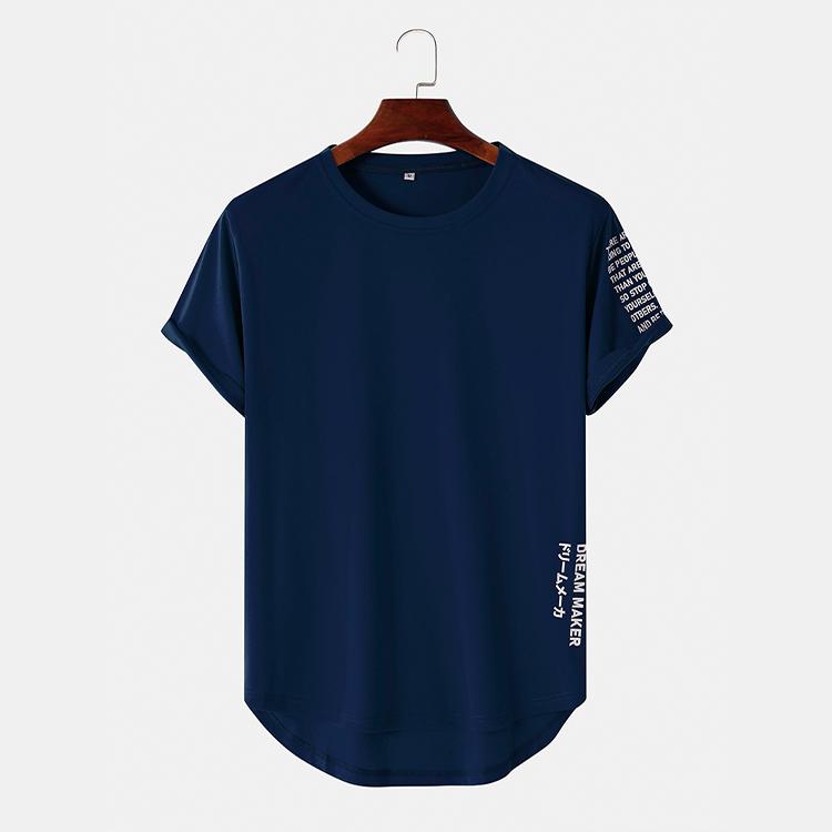 ChArmkpR Men Summer Print High Low Curved Hem Short Sleeve T Shirts