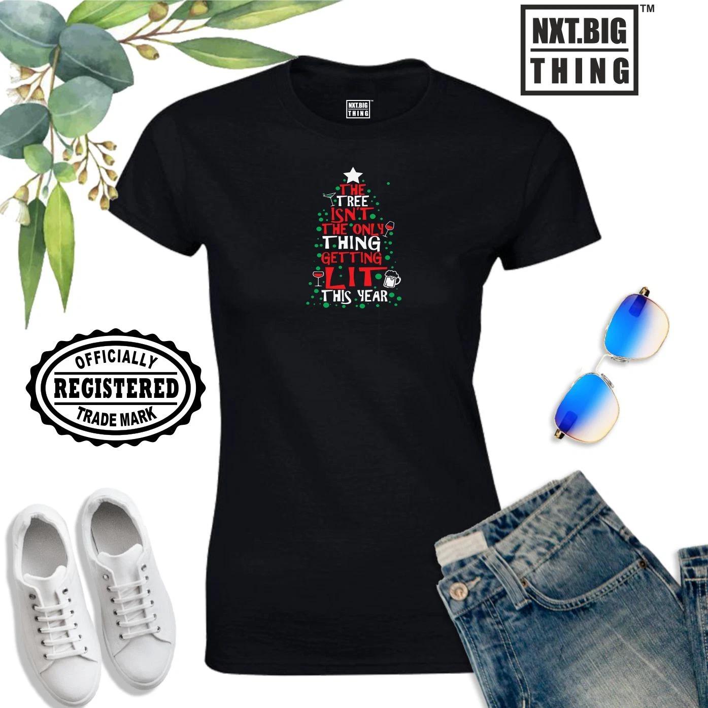 

Christmas Tree T Shirt Christmas Lights Joke Quote Elf Santa Xmas Gift Women Top M