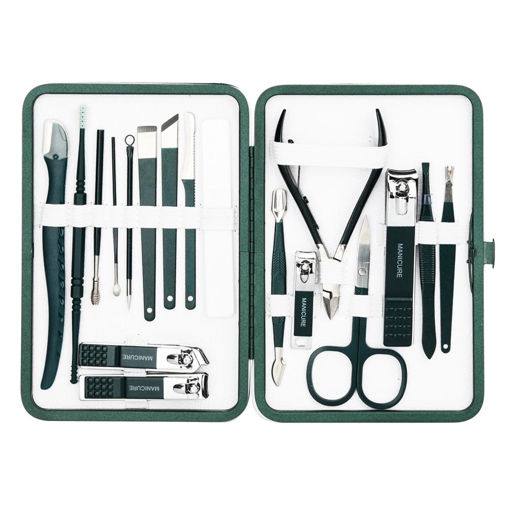Green Manicure Set Nail Clippers Pedicure Kit 18 Pieces Large Nail Clipper Kit Custom Pedicure Kit Logo зелёный