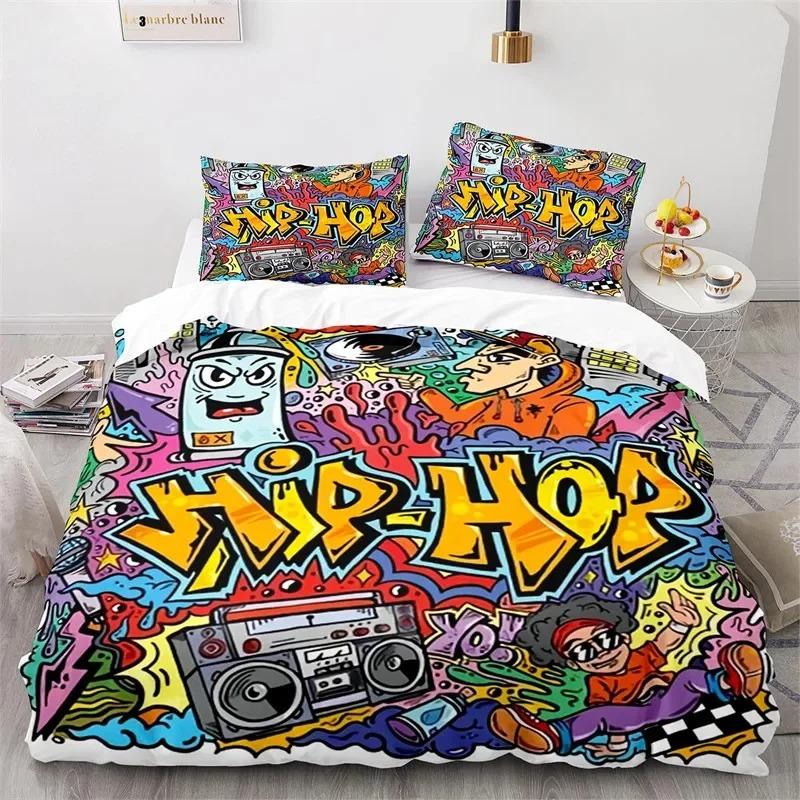 Set Copripiumino Graffiti King Set Biancheria da Letto Microfibra Hip Hop Moderno Street Art Copripiumino Per Bambini Ragazzi Decorazione Camera da Letto Giovani